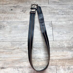 Levi’s Vintage Black Leather Belt Triple Stitch Red Yellow Teal Silver Size 34